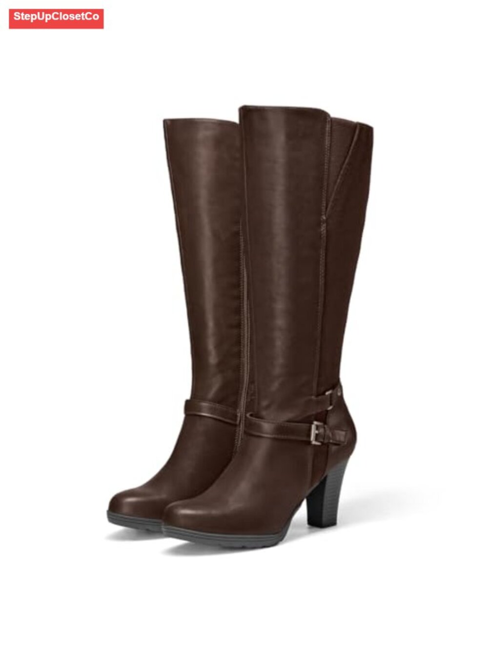 Women's Knee High Boots Chunky Heel PU Microfiber Zip - Picture 2 of 6